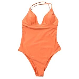 Cupshe NWT Orange One Piece Deep V-Neck Crisscross Back Swimsuit Size L